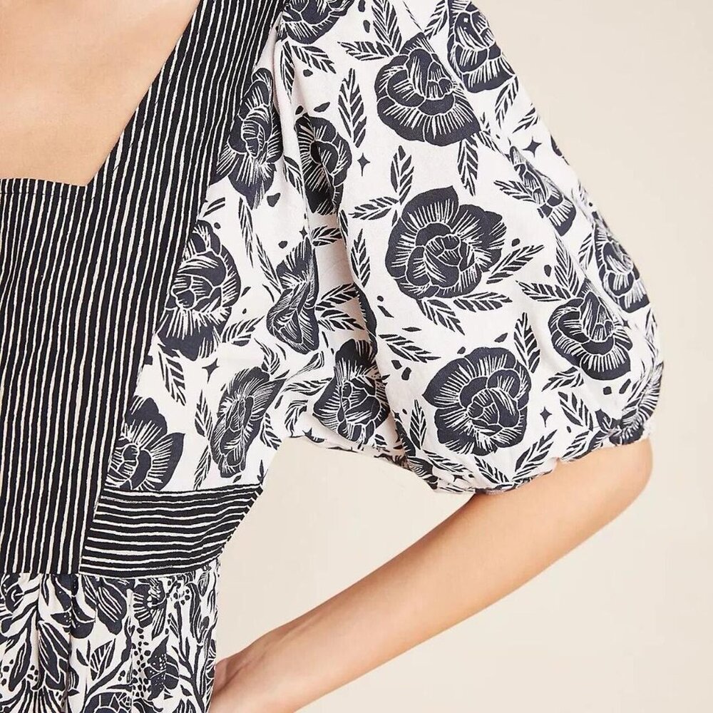 ANTHROPOLOGIE Bloomingprint Dress Adrienne Flounced Midi Floral Size 14 Pockets - Picture 3 of 13